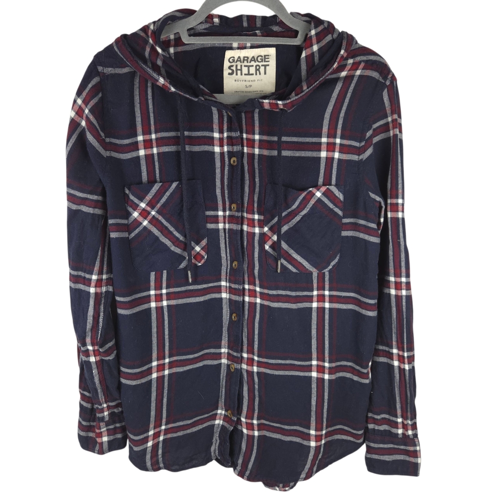 Garage Boyfriend Fit Plaid Hooded Shirt